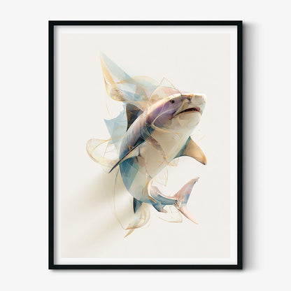 Tiger Shark Wall Art Print, Abstract Geometric Shark Poster, Ocean Animal Art, Coastal Wall Decor, Modern Marine Wall Decor