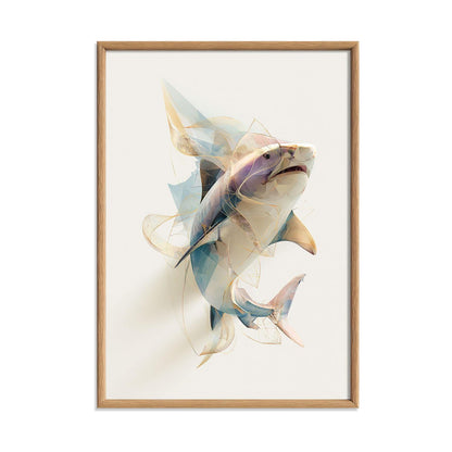 Tiger Shark Wall Art Print, Abstract Geometric Shark Poster, Ocean Animal Art, Coastal Wall Decor, Modern Marine Wall Decor