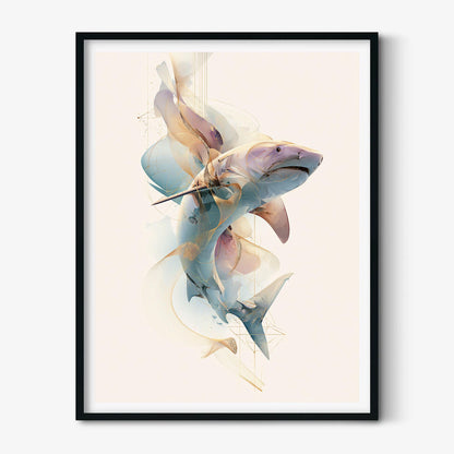 Abstract Geometric Tiger Shark Print, Modern Marine Coastal Wall Art