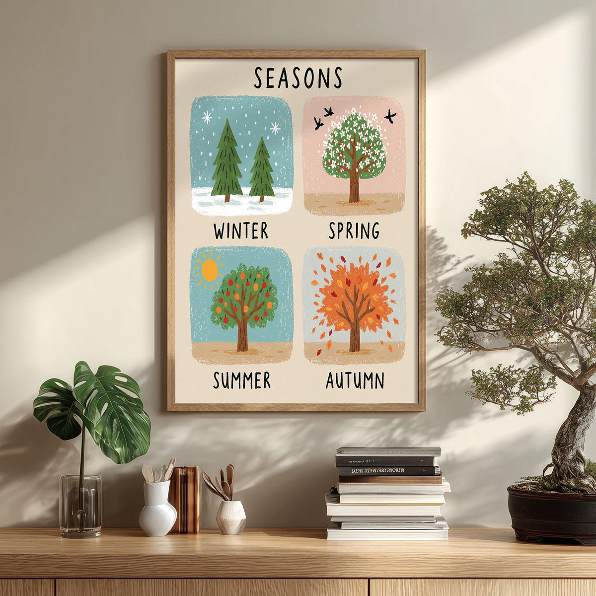 Four Seasons Tree Print, Kids Woodland Nursery Wall Art