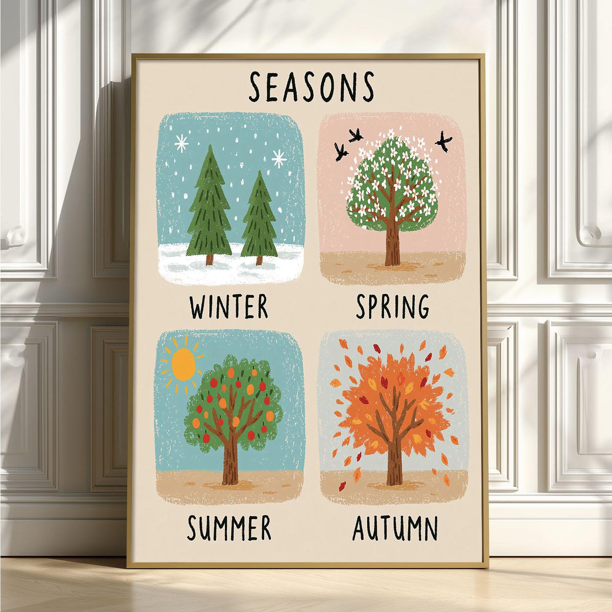 Four Seasons Tree Print, Kids Woodland Nursery Wall Art