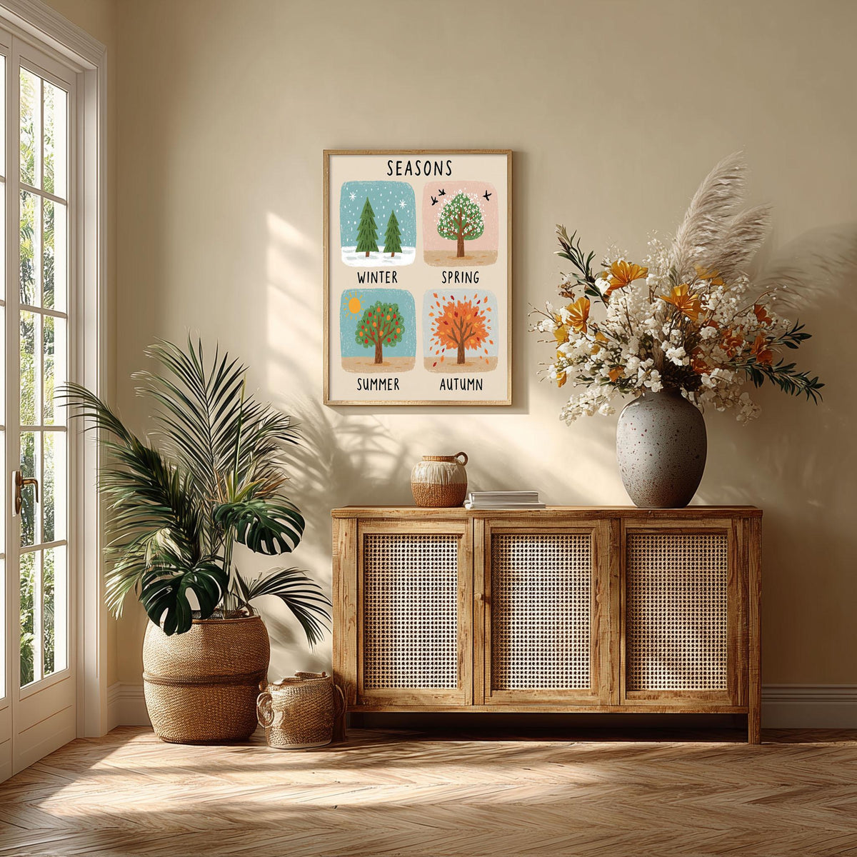 Four Seasons Tree Print, Kids Woodland Nursery Wall Art