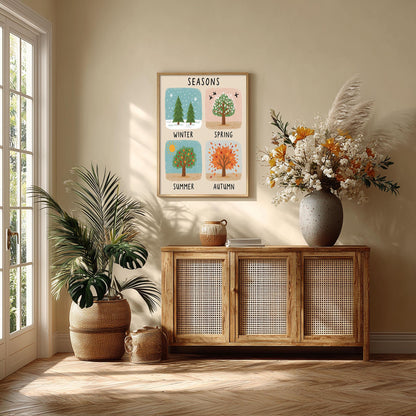 Four Seasons Tree Print, Kids Woodland Nursery Wall Art