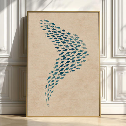 Abstract Fish Wall Art, Blue Coastal Poster Print, Minimalist Ocean Wall Picture, Nautical Sea Life Art Print