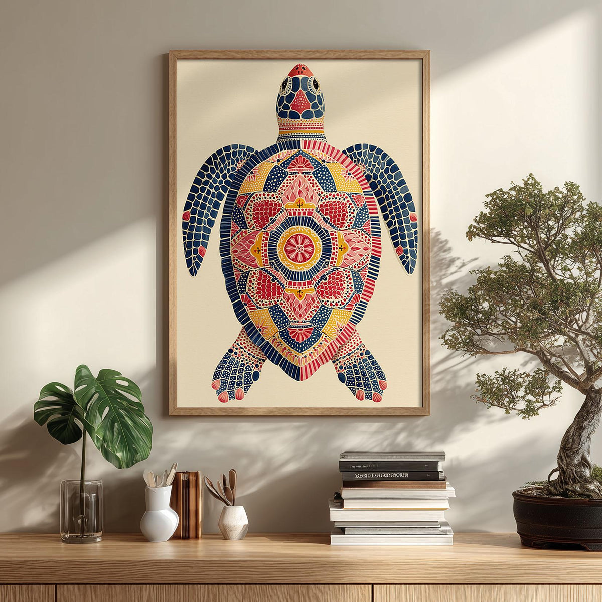 Mosaic Sea Turtle Wall Art, Colourful Coastal Beach House Poster Print