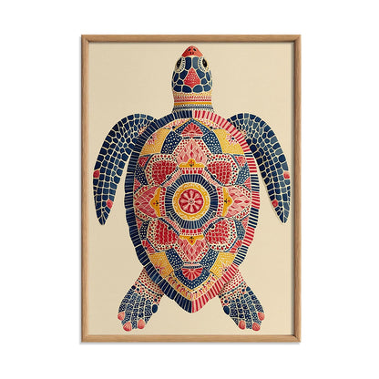 Mosaic Sea Turtle Wall Art, Colourful Coastal Beach House Poster Print