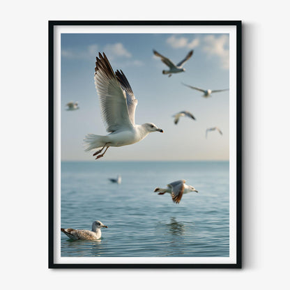 Seagull Wall Art, Coastal Bird Poster Print, Ocean Photography Picture, Beach House Sea Decor
