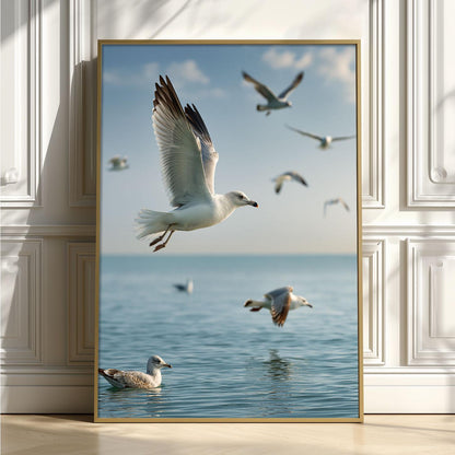 Seagull Wall Art, Coastal Bird Poster Print, Ocean Photography Picture, Beach House Sea Decor