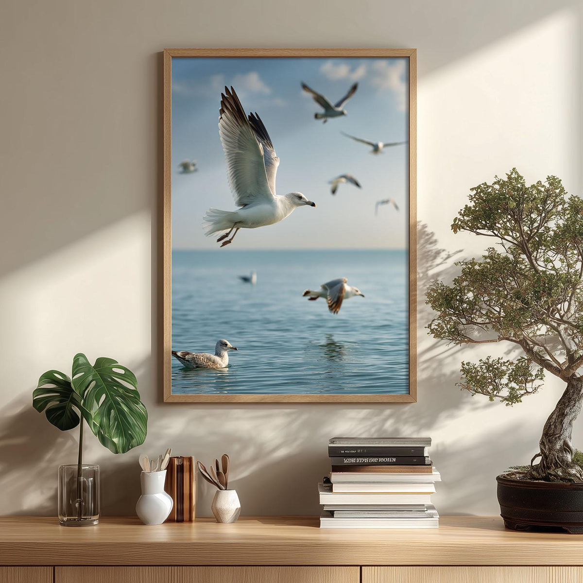 Seagull Wall Art, Coastal Bird Poster Print, Ocean Photography Picture, Beach House Sea Decor