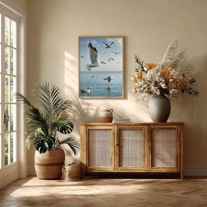 Seagull Wall Art, Coastal Bird Poster Print, Ocean Photography Picture, Beach House Sea Decor