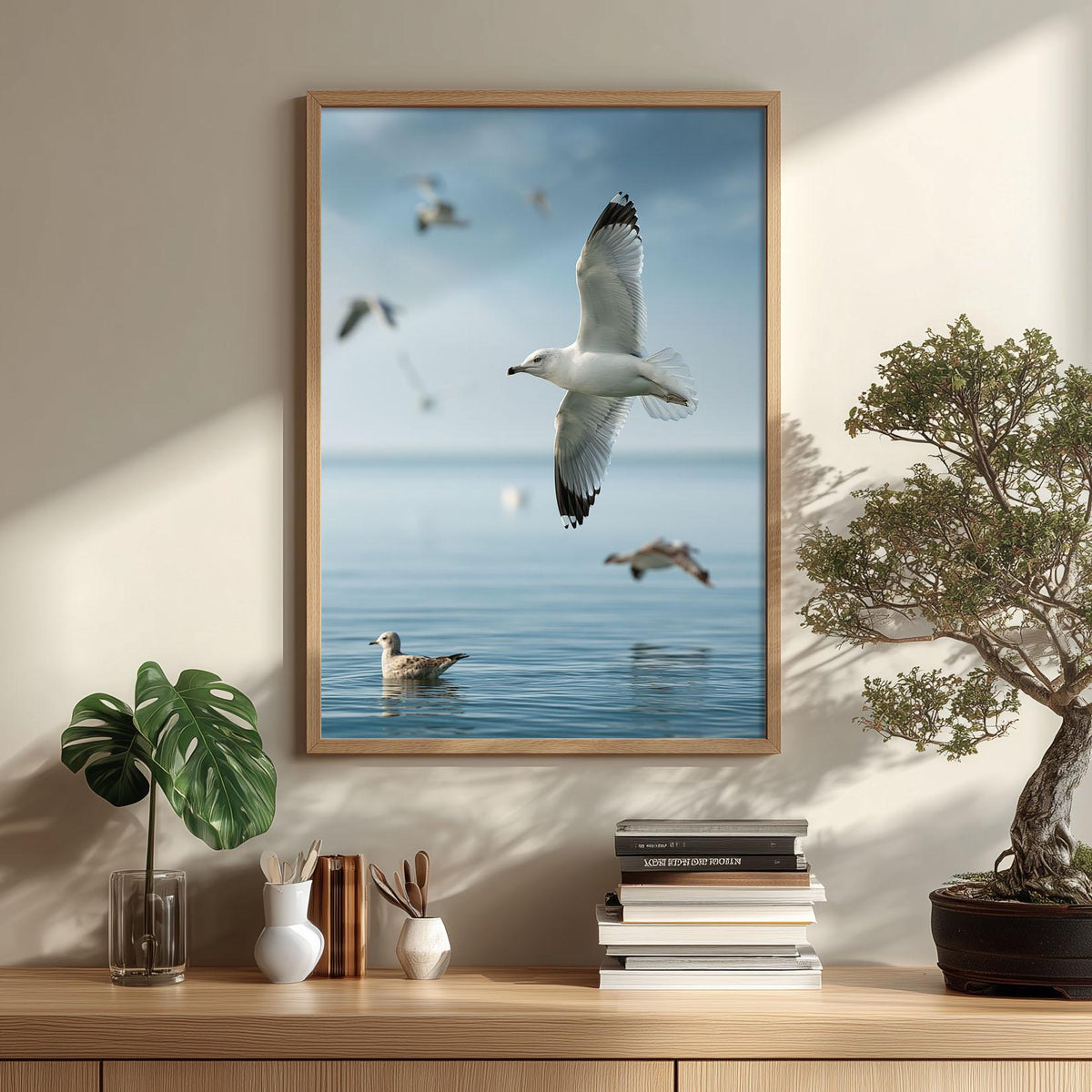 Seagull Photo Print, Coastal Ocean Bird Art, Calm Beach House Wall Decor
