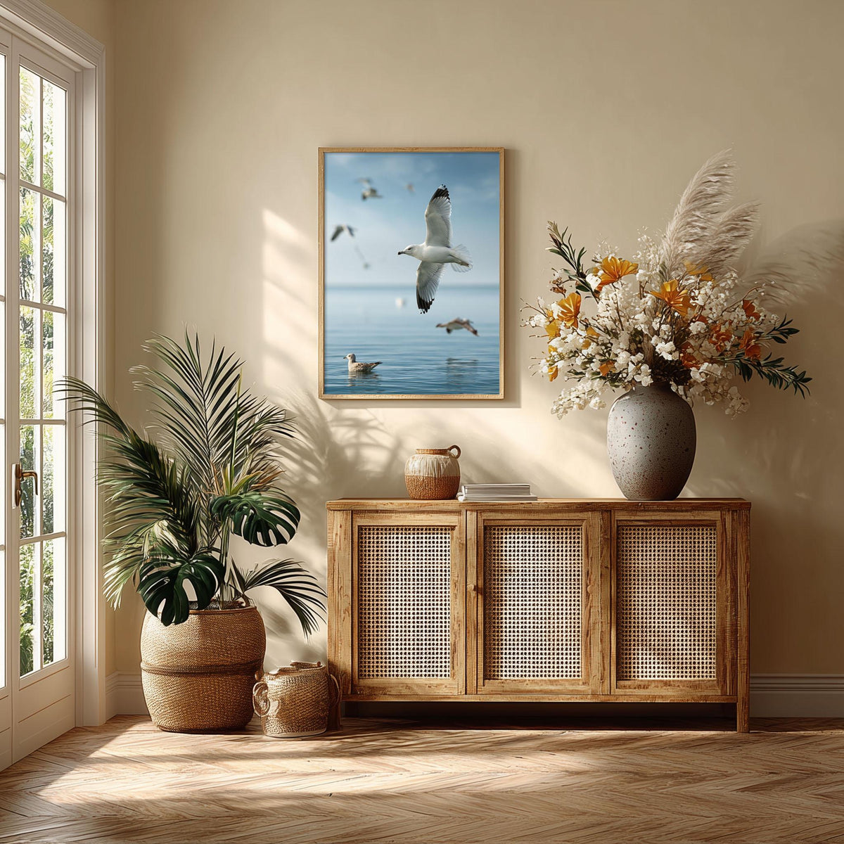 Seagull Photo Print, Coastal Ocean Bird Art, Calm Beach House Wall Decor