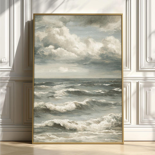 Moody Stormy Sea Wall Art, Vintage Ocean Waves Print