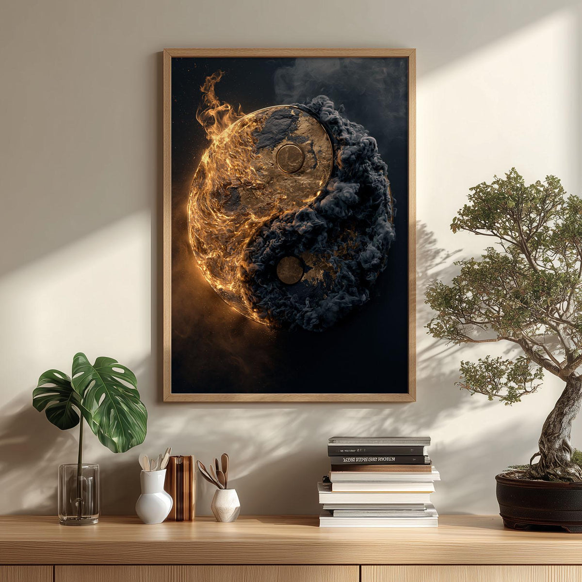Yin Yang Print – Fire & Smoke Poster | Spiritual Balance Wall Art
