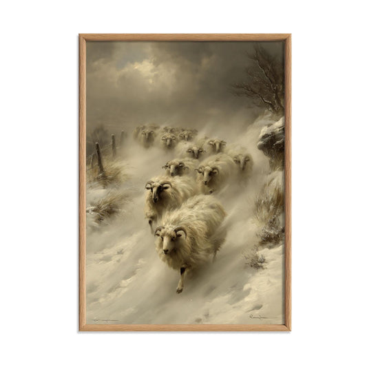 Snowy Sheep Print, Winter Farmhouse Wall Art, Rustic Cottage Decor
