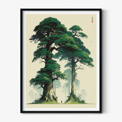 Zen Forest Poster Print, Japanese Tree Wall Art, Green Nature Picture, Asian Landscape Decor
