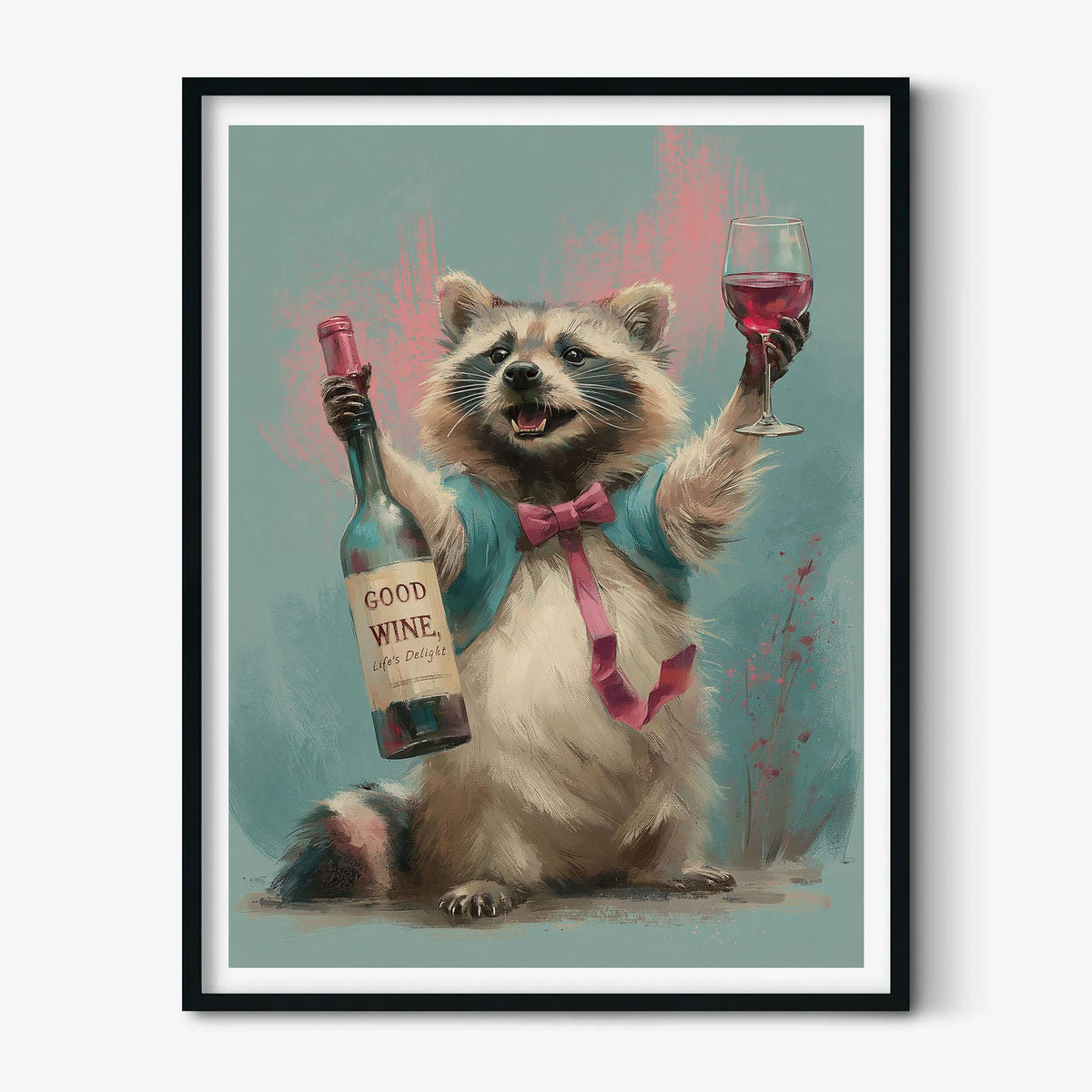Funny Raccoon Wine Lover Poster Print, Party Animal Wall Art, Home Bar Decor
