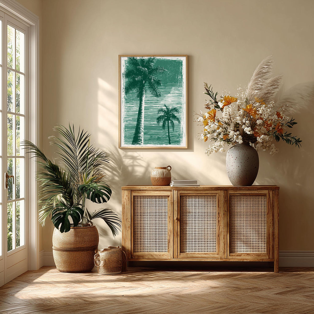 Tropical Palm Tree Poster Print, Green Coastal Wall Art, Beach House Picture, Summer Travel Decor