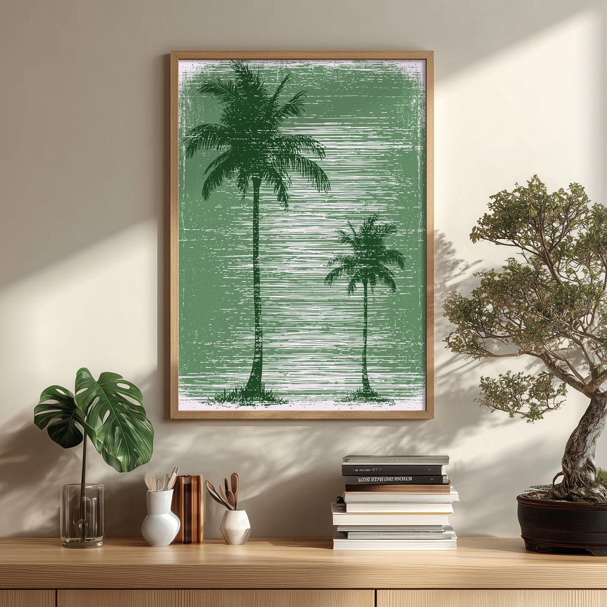 Green Palm Tree Wall Art, Tropical Poster Print, Beach House Picture, Coastal Summer Wall Decor