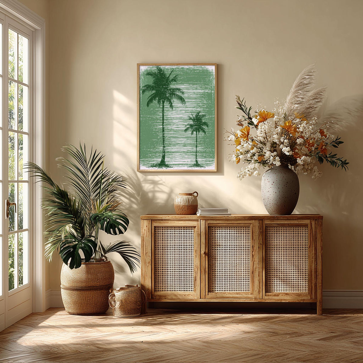Green Palm Tree Wall Art, Tropical Poster Print, Beach House Picture, Coastal Summer Wall Decor