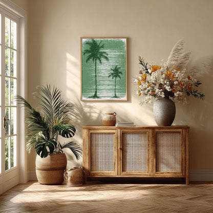 Green Palm Tree Wall Art, Tropical Poster Print, Beach House Picture, Coastal Summer Wall Decor