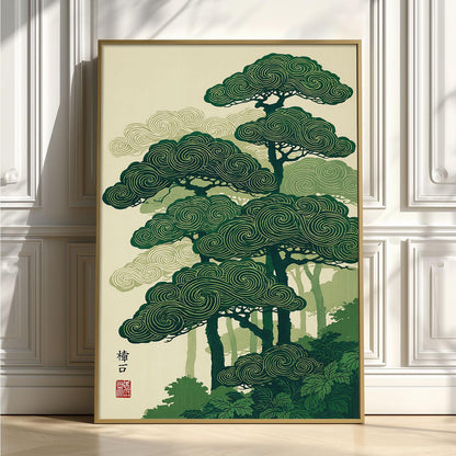 Japanese Pine Tree Print, Zen Forest Wall Art, Asian Landscape Decor