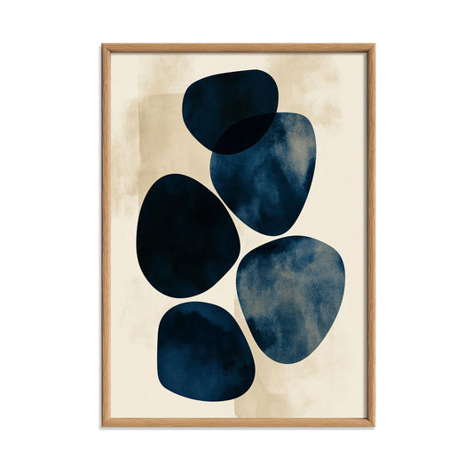 Navy Geometric Poster Print, Abstract Blue Wall Art, Minimalist Shape Picture, Neutral Home Decor
