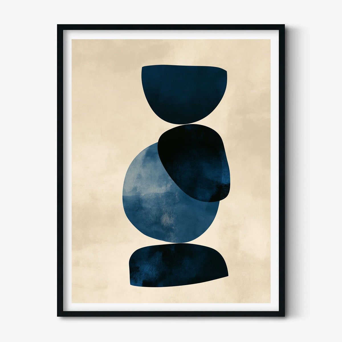 Abstract Blue Poster Print, Navy Geometric Wall Art, Minimalist Shape Picture, Modern Living Room Decor