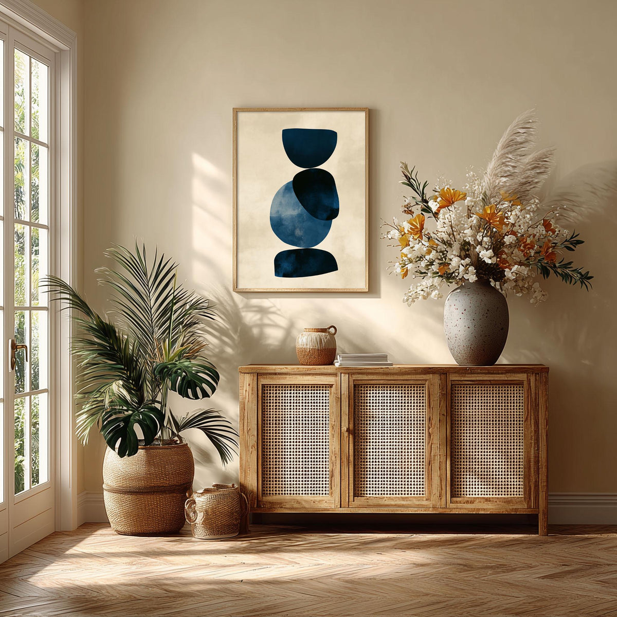 Abstract Blue Poster Print, Navy Geometric Wall Art, Minimalist Shape Picture, Modern Living Room Decor