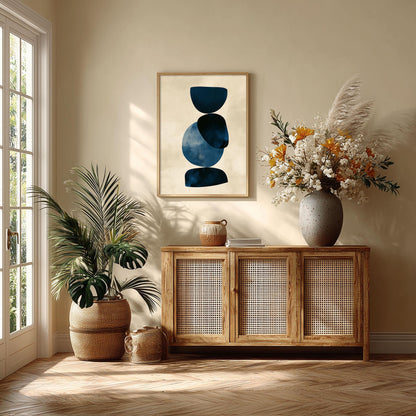 Abstract Blue Poster Print, Navy Geometric Wall Art, Minimalist Shape Picture, Modern Living Room Decor