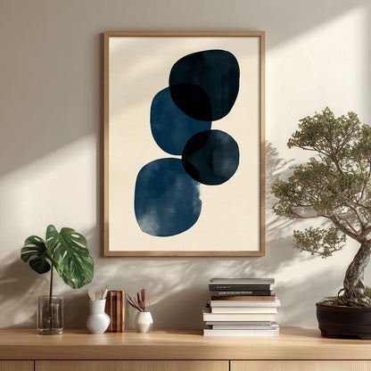 Navy Shape Wall Art, Abstract Blue Poster Print, Minimalist Picture, Modern Living Room Decor