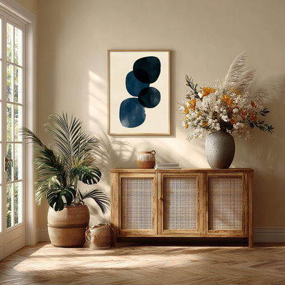 Navy Shape Wall Art, Abstract Blue Poster Print, Minimalist Picture, Modern Living Room Decor