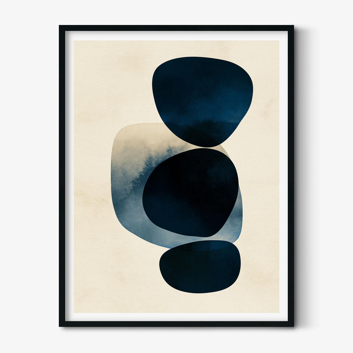 Modern Abstract Poster Print, Navy Blue Wall Art, Minimalist Shape Picture, Geometric Living Room Decor
