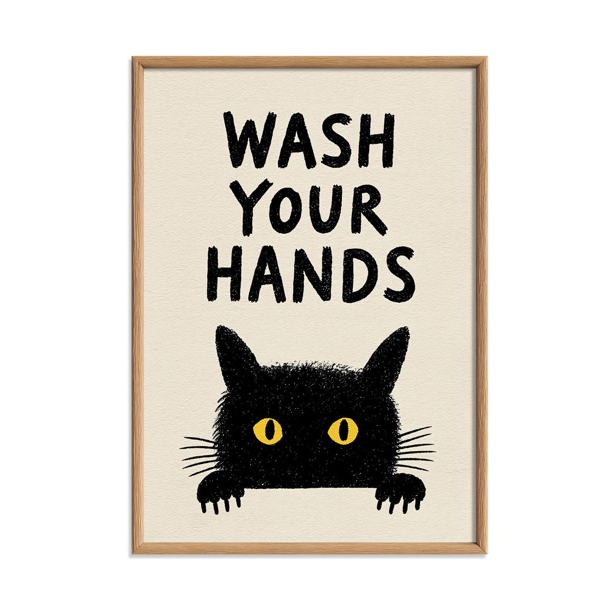 Wash Your Hands Poster – Black Cat Bathroom Print, Funny Toilet Wall Art