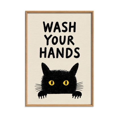 Wash Your Hands Poster – Black Cat Bathroom Print, Funny Toilet Wall Art