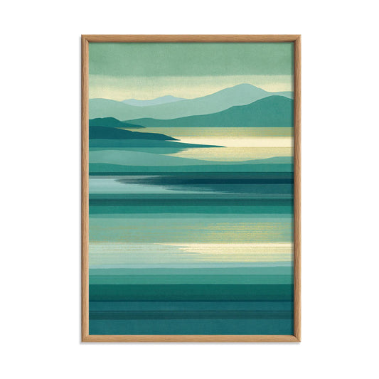 Mountain Lake Poster Print, Teal Landscape Wall Art, Minimalist Water Picture, Lake House Decor