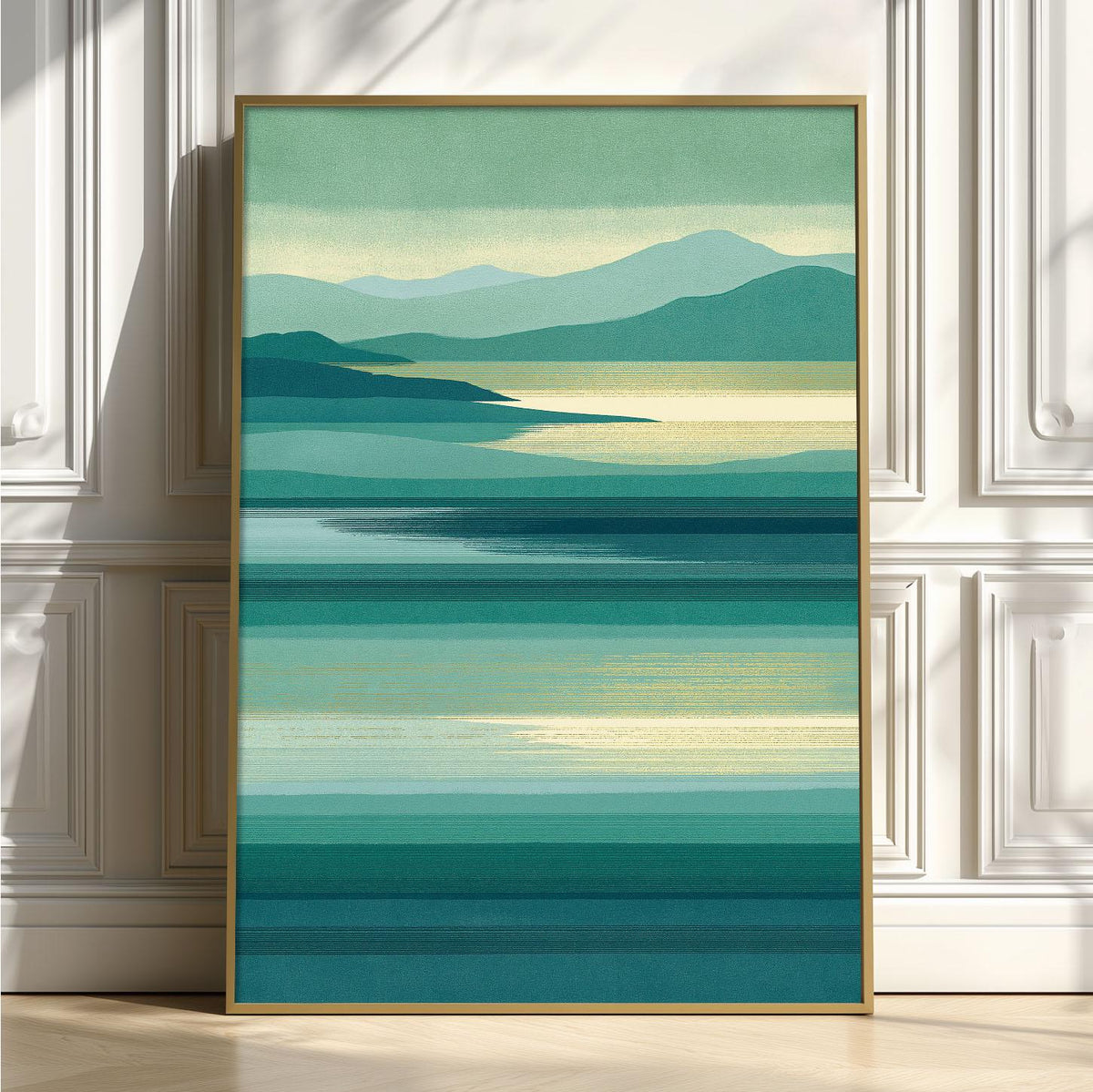 Mountain Lake Poster Print, Teal Landscape Wall Art, Minimalist Water Picture, Lake House Decor