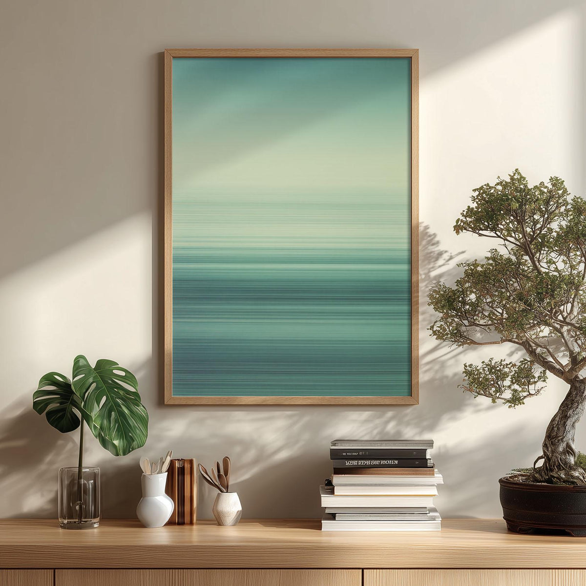 Abstract Sea Horizon Print, Teal Ocean Wall Art, Coastal Bedroom Decor