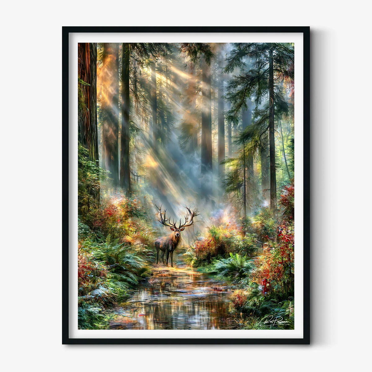 Majestic Stag Woodland Poster, Sunlight Forest Wall Art, Nature Scene Print