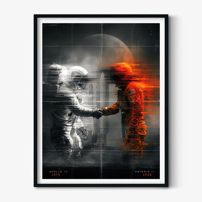 Apollo 17 Artemis II Astronaut Handshake Poster, Space Exploration Art Print