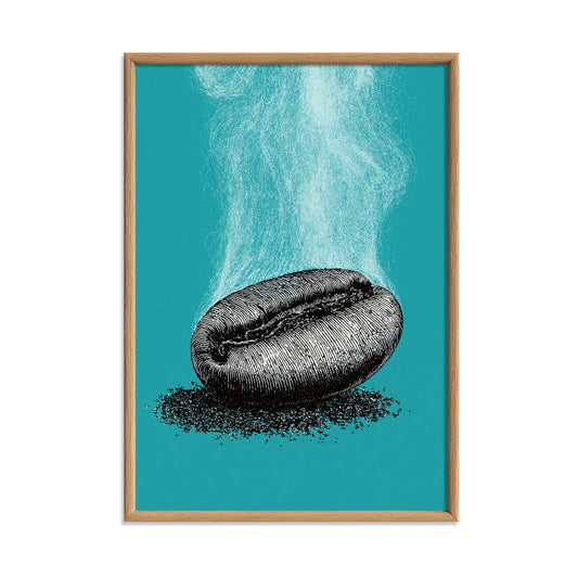 Vintage Coffee Bean Poster, Teal Kitchen Wall Art, Barista Cafe Decor