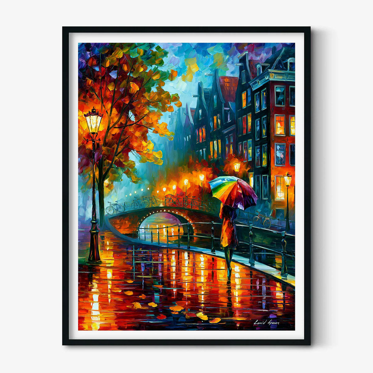 Amsterdam Canal Wall Art, Rainy Street Poster Print, Colourful Umbrella Picture, Travel Room Decor