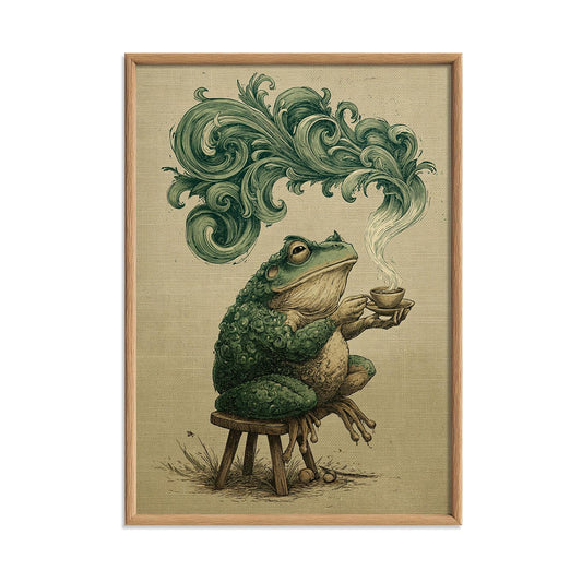 Frog Coffee Poster Print, Toad Kitchen Wall Art, Funny Animal Picture, Cafe Cottagecore Decor