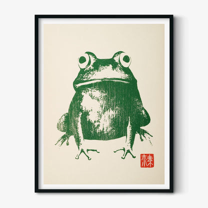 Green Frog Wall Art, Japanese Toad Print, Minimal Animal Picture, Kids Room Decor
