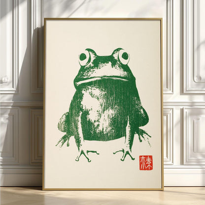 Green Frog Wall Art, Japanese Toad Print, Minimal Animal Picture, Kids Room Decor