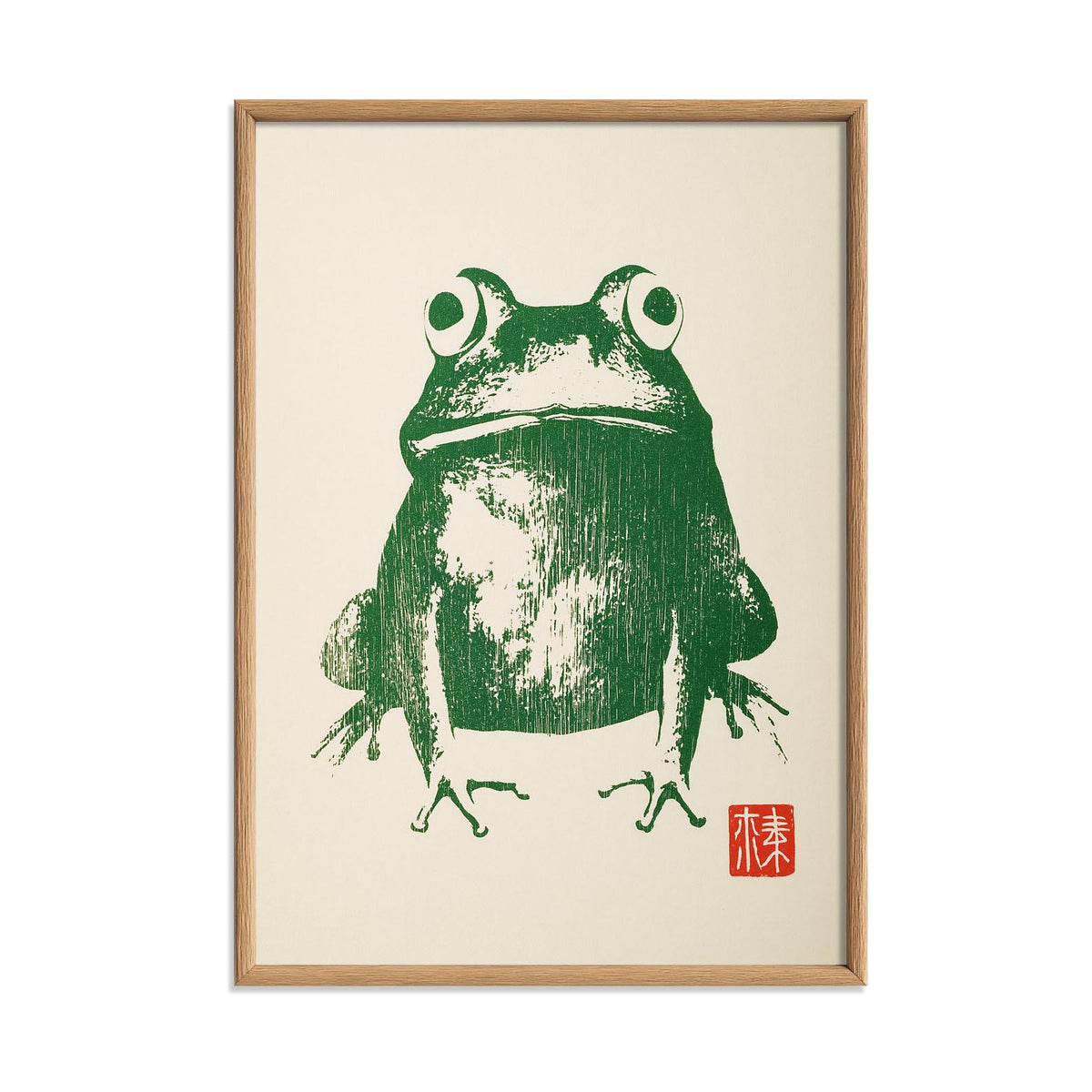 Green Frog Wall Art, Japanese Toad Print, Minimal Animal Picture, Kids Room Decor