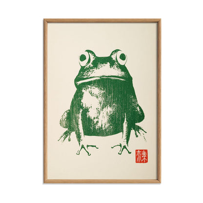 Green Frog Wall Art, Japanese Toad Print, Minimal Animal Picture, Kids Room Decor