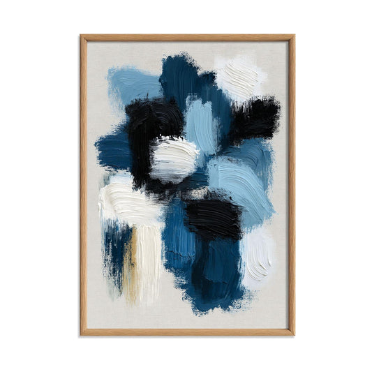 Blue Abstract Wall Art, Navy Brushstroke Poster Print, Black White Picture, Living Room Decor