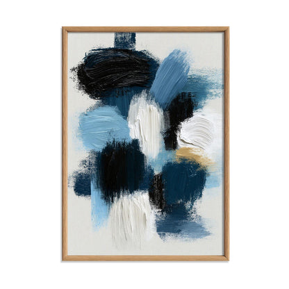 Navy Brushstroke Poster Print, Blue Abstract Wall Art, Black White Picture, Living Room Decor