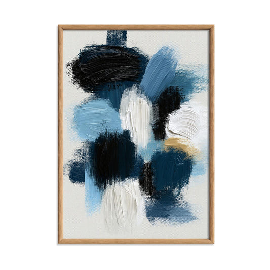 Navy Brushstroke Poster Print, Blue Abstract Wall Art, Black White Picture, Living Room Decor